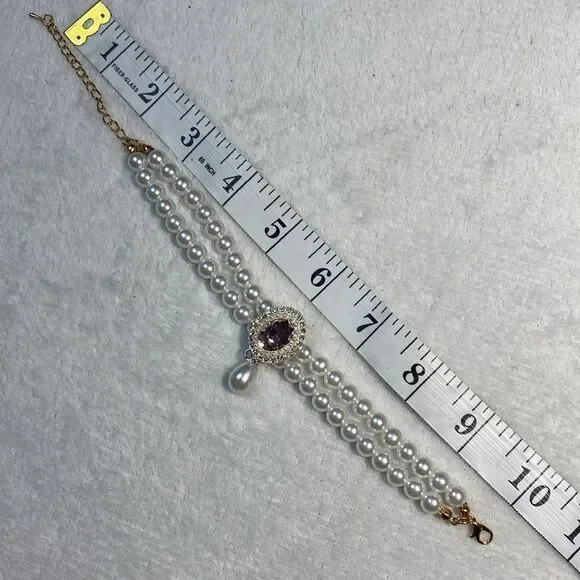 Fancy Pearl Dog Bling Necklace Collar - Picture 5 of 5